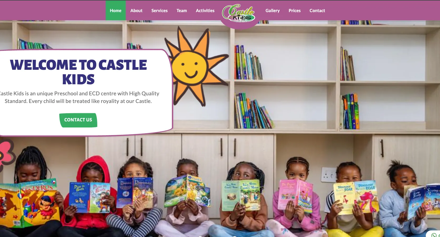 Screenshot of the Castle Kids website