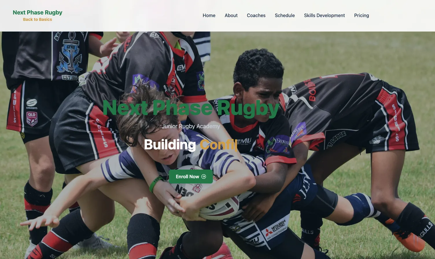 Screenshot of the Next Phase Rugby website